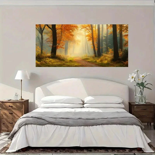 Vintage Autumn Forest Wall Art Canvas Office Home Room Framed 120x60cm