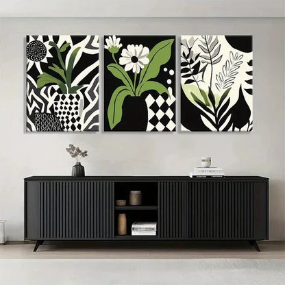 3pcs Green Black White Botanical Nature Perfect Wall Art Set Canvas Unframed - High Quality Print 100% Australian Made Wall Canvas