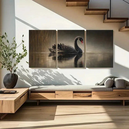 3pcs Black Swan Water Reflection Serene Atmosphere Metal Print Ready to Hang Art - Bella Home Decor