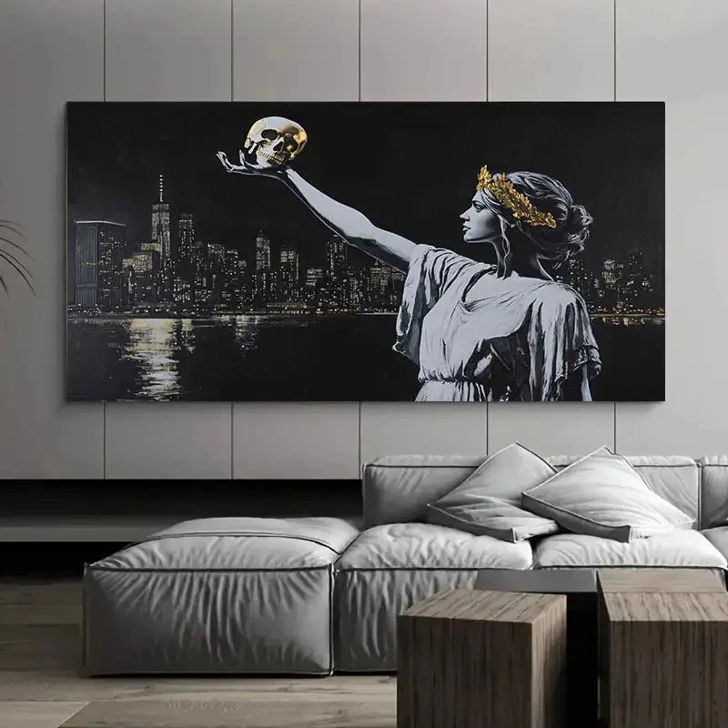 Stylish Woman Holding Golden Wall Art Canvas Office Home Room Framed 120x60cm