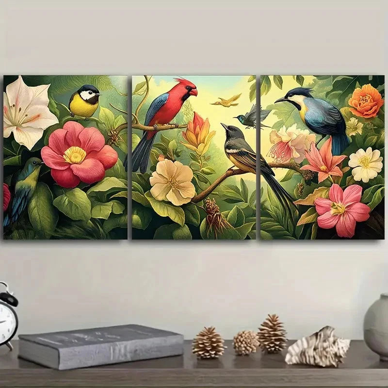 3pcs birds and flowers Wall Art Set Canvas Framed 40x60cm - High Quality Print 100% Australian Made Wall Canvas Ready to Hang - Bella Home Decor
