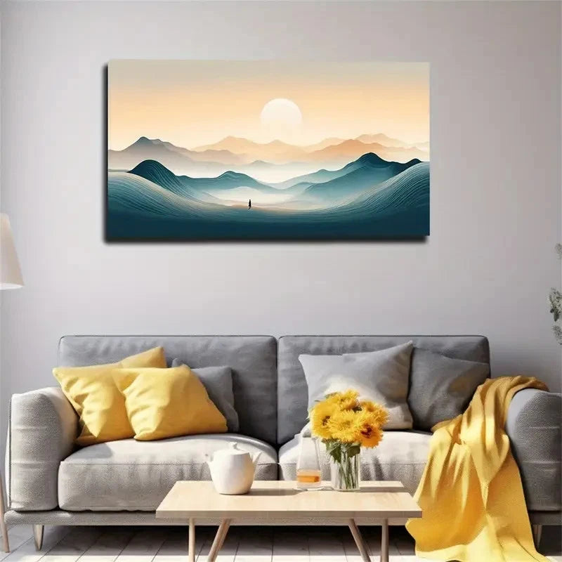 Moon & Figure Winter Spring Wall Art Canvas Office Home Room Framed 120x60cm