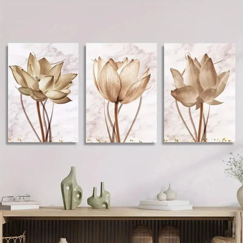 3pcs Light Luxury Plant &amp; Flower Design Metal Print Ready to Hang Art