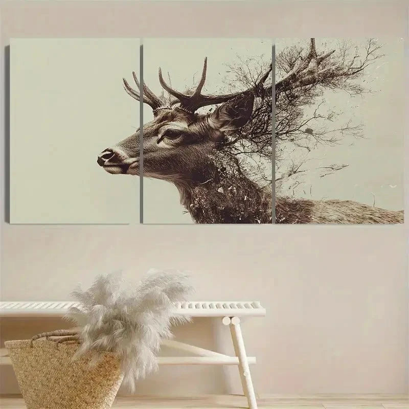 3pcs Deer Wall Art Set Canvas Framed 50x70cm - High Quality Print 100% Australian Made Wall Canvas Ready to Hang - Bella Home Decor