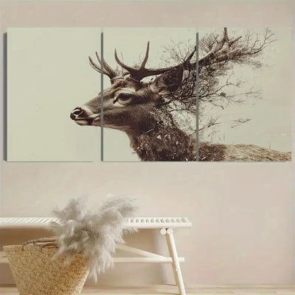 3pcs Deer Wall Art Set Canvas Framed 50x70cm - High Quality Print 100% Australian Made Wall Canvas Ready to Hang - Bella Home Decor