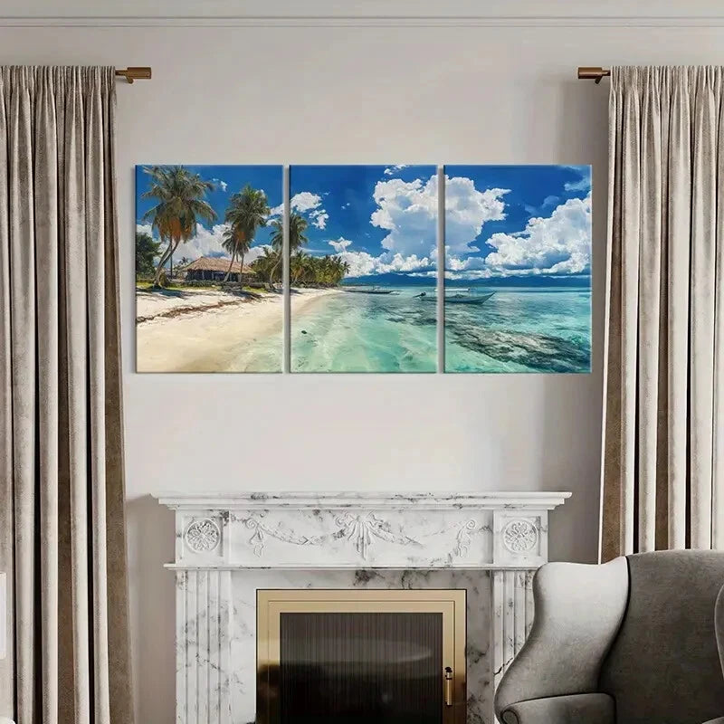 3pcs Tropical Beach Palm Trees Coastal Landscape Metal Print Ready to Hang Art - Bella Home Decor