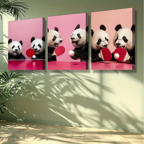3pcs Table Tennis Panda Wall Art Set Canvas Unframed - High Quality Print 100% Australian Made Wall Canvas