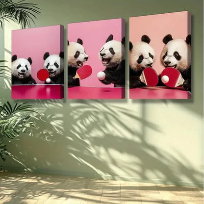 3pcs Table Tennis Panda Wall Art Set Canvas Unframed - High Quality Print 100% Australian Made Wall Canvas