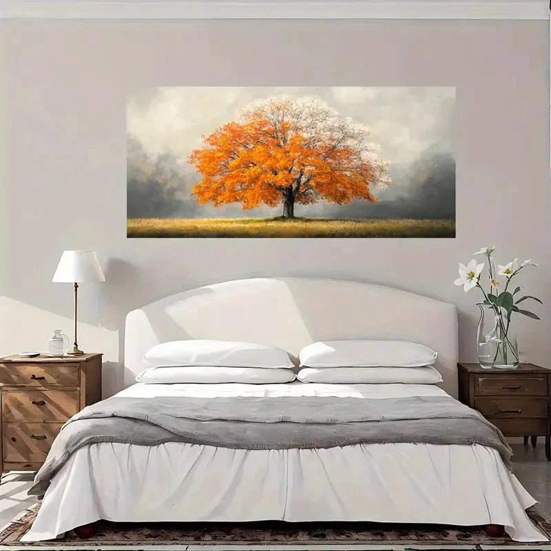 Orange & White Fall Wall Art Canvas Office Home Room Framed 120x60cm