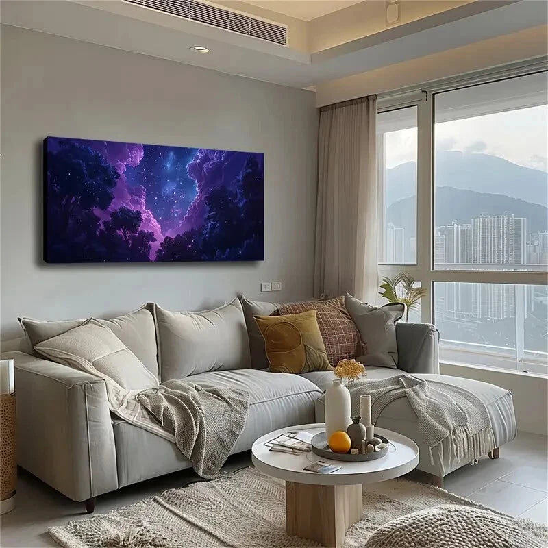 Thick Clouds Also Dyed Purple Wall Art Canvas Office Home Room Framed 120x60cm - Bella Home Decor