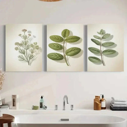 3pcs Thyme Basil Oregano Botanical Illustration Metal Print Ready to Hang Art