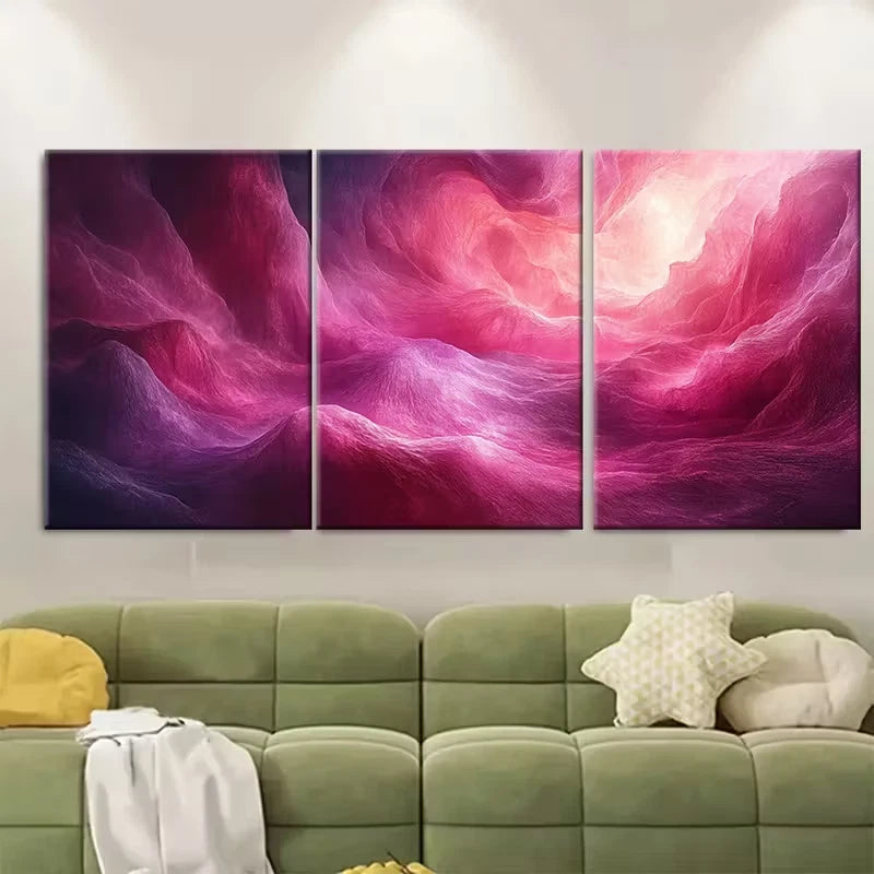 3pcs Magenta Pink Abstract Metal Print Ready to Hang Art