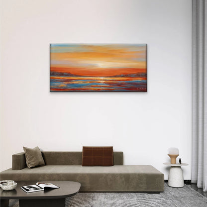 Ocean Sunset Watercolour Wall Art Canvas Office Home Room Framed 120x60cm