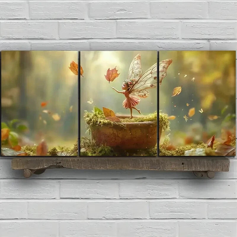 3pcs The Leaf Girl Dancing Forest Metal Print Ready to Hang Art - Bella Home Decor