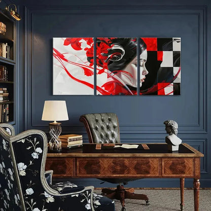 3pcs Abstract Art Red Flowers Geometric Patterns Metal Print Ready to Hang Art - Bella Home Decor