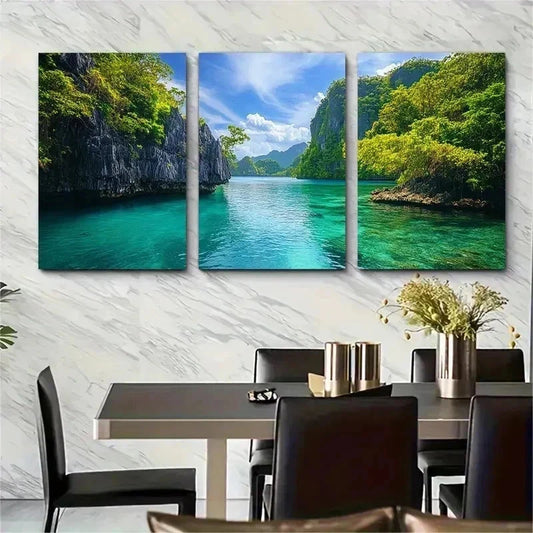 3pcs Philippines Travel Palawan Decor Perfect Wall Art Set Canvas Framed 50x70cm - High Quality Print 100% Australian Made Wall Canvas Ready to Hang