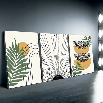 3pcs  Mustard, Black, Green Botanical Canvas Framed 50x70cm - High Quality Print 100% Australian Made Wall Canvas Ready to Hang - Bella Home Decor