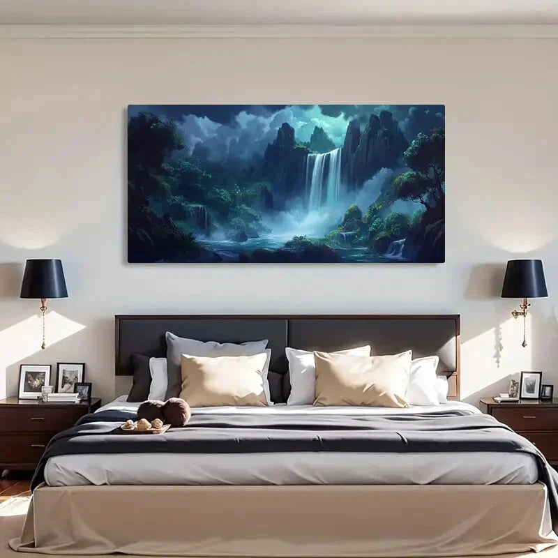 Tropical Forest Waterfall Land Wall Art Canvas Office Home Room Framed 120x60cm - Bella Home Decor