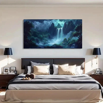 Tropical Forest Waterfall Land Wall Art Canvas Office Home Room Framed 120x60cm - Bella Home Decor