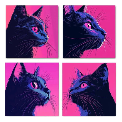 4pcsBlack cat different eye Wall Art Canvas Framed