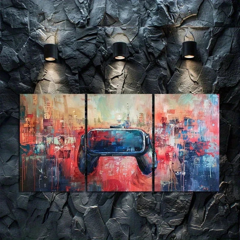 3pcs Immersed in a Virtual Gaming Adventure Metal Print Ready to Hang Art