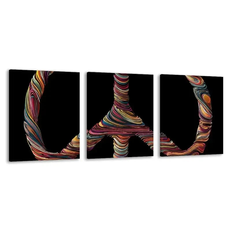 3pcs Peace Symbol Abstract Rainbow & Design  Wall Art Set Canvas Framed 50x70cm - High Quality Print 100% Australian Made Wall Canvas Ready to Hang