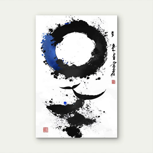 Abstract Ink Painting Whale Tail Circle 40x60cm Metal Print Ready to Hang