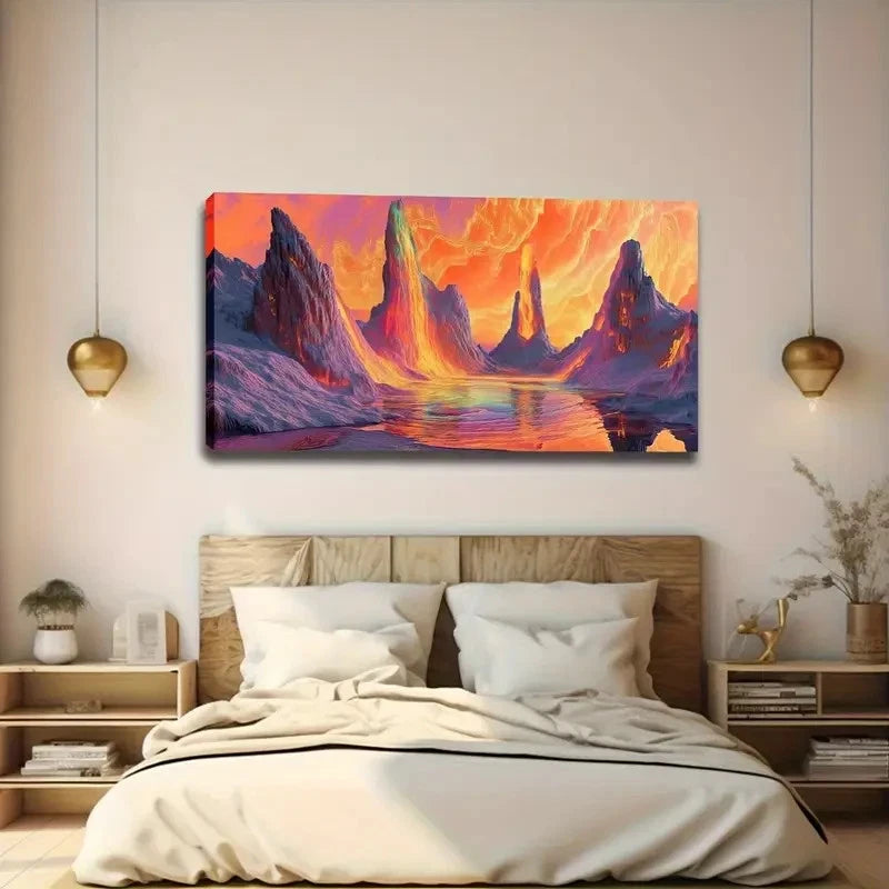 Vibrant Volcano Crystal Décor Wall Art Canvas Office Home Room Framed 120x60cm