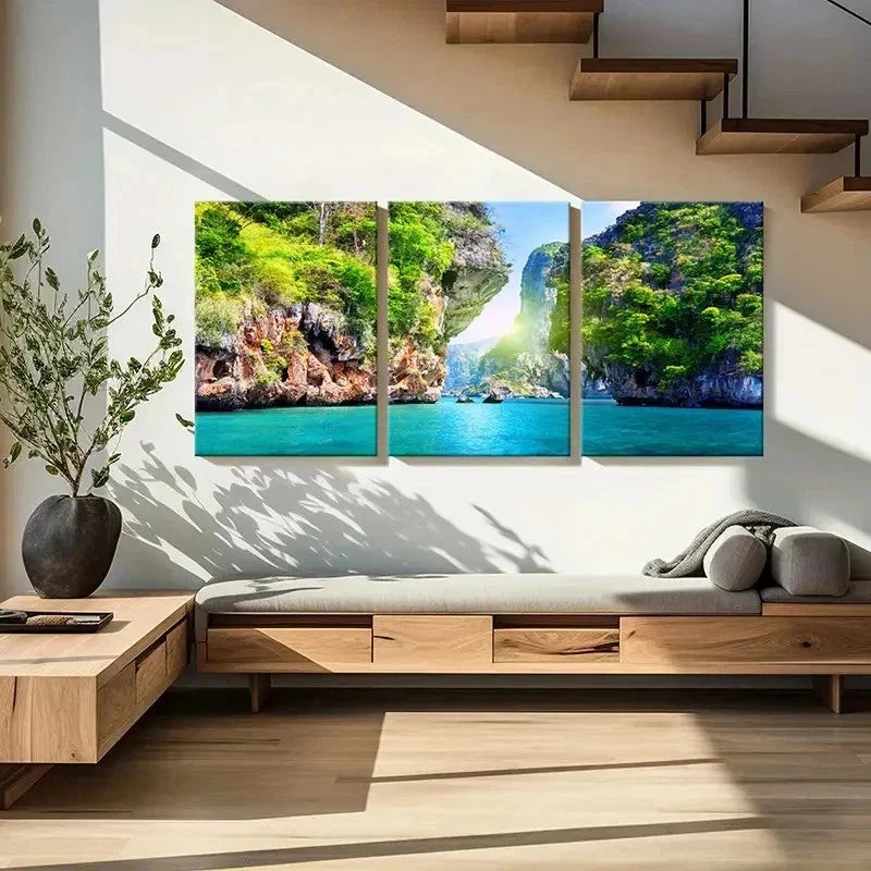 3pcs Lake and Mountain Valley Modern Wall Art Set Canvas Framed 50x70cm - High Quality Print 100% Australian Made Wall Canvas Ready to Hang