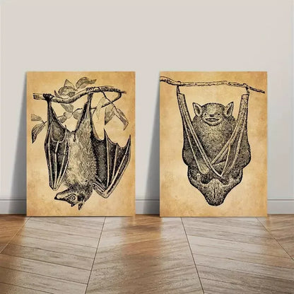 2pcs Antique Art, Gothic, Retro Bat Canvas Framed 50x75cm - High Quality Print 100% Australian Made Wall Canvas Ready to Hang - Bella Home Decor
