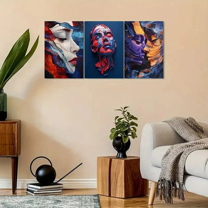 3pcs Vintage Abstract Expressionist Portrait Metal Print Ready to Hang Art - Bella Home Decor