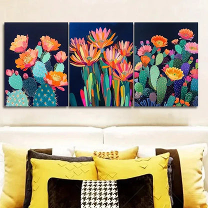3pcs Vibrant Cactus Night Garden Wall Art Set Canvas Unframed - High Quality Print 100% Australian Made Wall Canvas