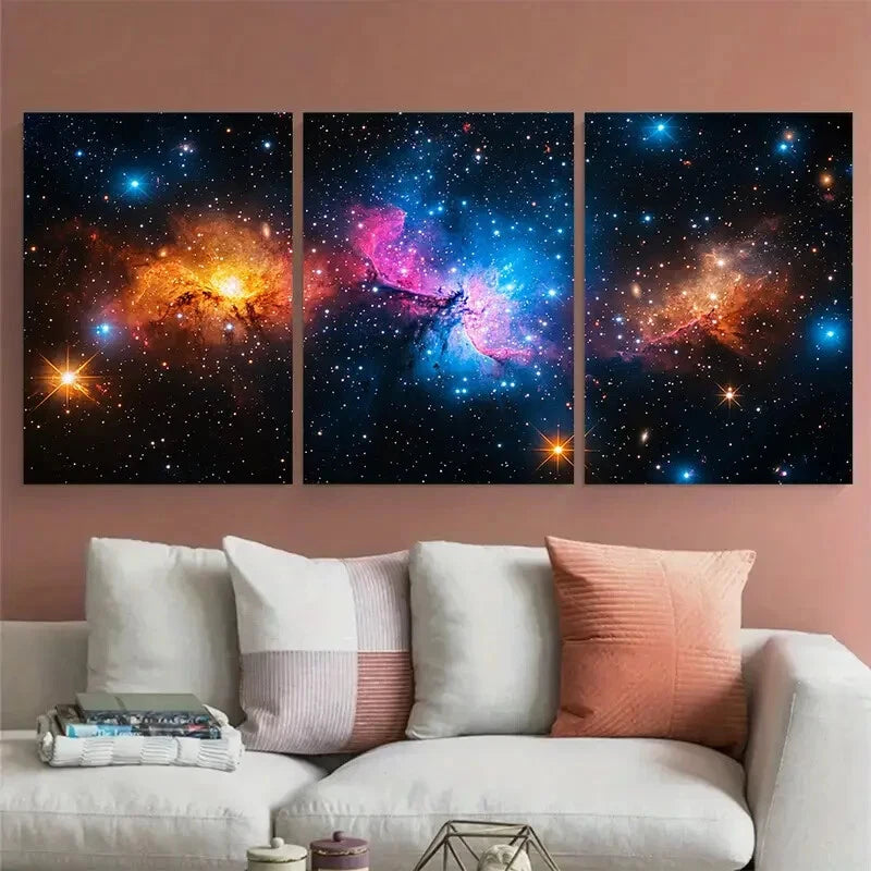 3pcs Galaxies And Nebula In Deep Space Metal Print Ready to Hang Art - Bella Home Decor