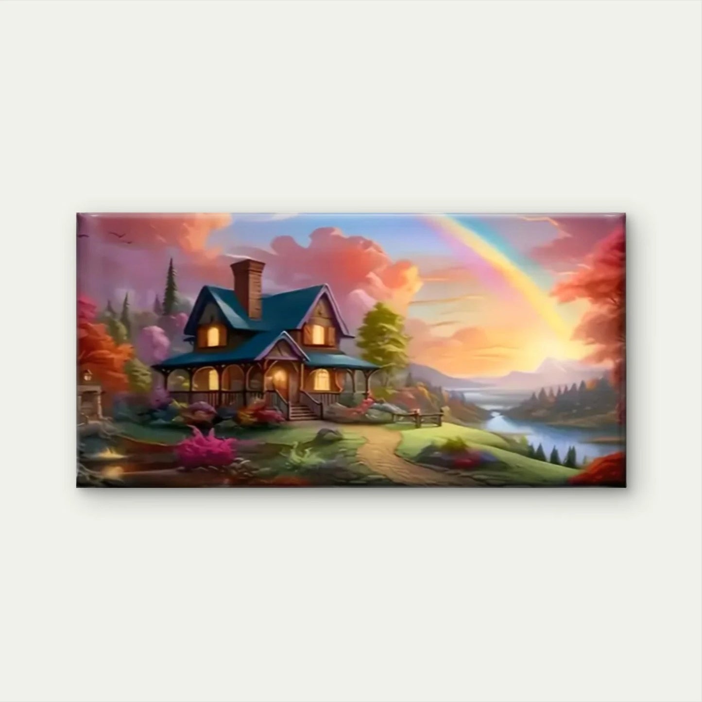 House Woods Rainbow Wall Art Canvas Office Home Room Framed 120x60cm