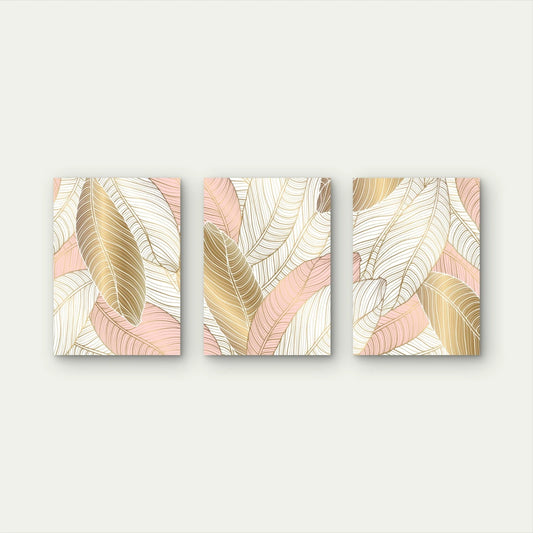 3pcs Gilded Banana Leaves Reflect Soft Light Wall Art Set Canvas Framed 40x60cm - High Quality Print 100% Australian Made Wall Canvas Ready to Hang - Bella Home Decor