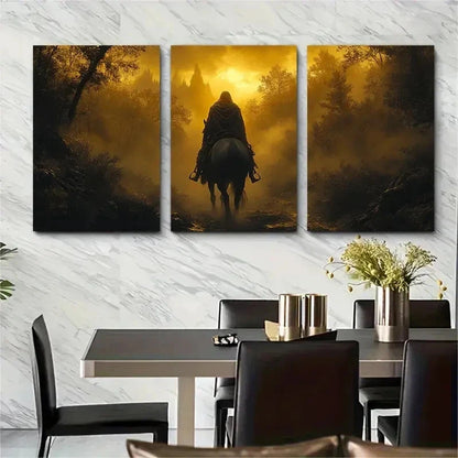 3pcs Mysterious Warrior on Horseback V  Wall Art Set Canvas Framed 50x70cm - High Quality Print 100% Australian Made Wall Canvas Ready to Hang