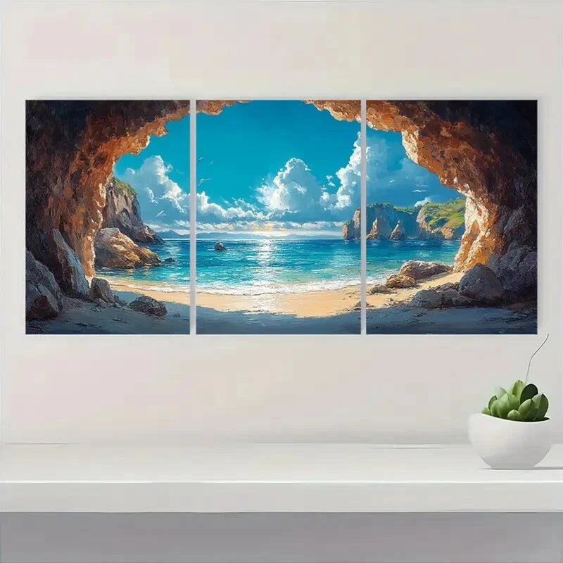 3pcs Coastal Serene Beach & Sunset Scenery Metal Print Ready to Hang Art - Bella Home Decor