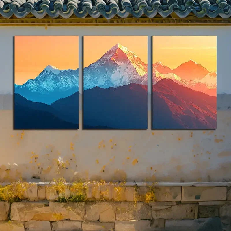 3pcs Vibrant Mountain Peak At Sunset Metal Print Ready to Hang Art - Bella Home Decor