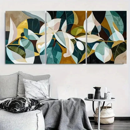 3pcs Abstract Leaves Geometric Nature Metal Print Ready to Hang Art - Bella Home Decor