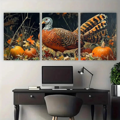 3pcs Thankful Design with Foliage & Pumpkins Wall Art Set Canvas Framed 50x70cm - High Quality Print 100% Australian Made Wall Canvas Ready to Hang