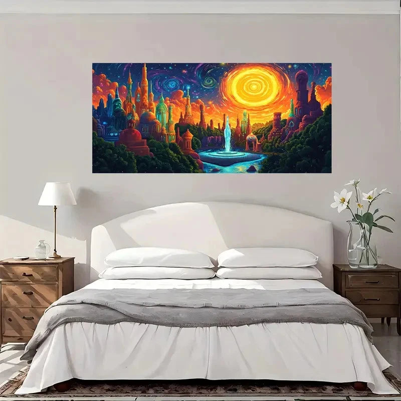Fantasy Cityscape Modern Wall Art Canvas Office Home Room Framed 120x60cm