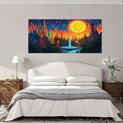Fantasy Cityscape Modern Wall Art Canvas Office Home Room Framed 120x60cm