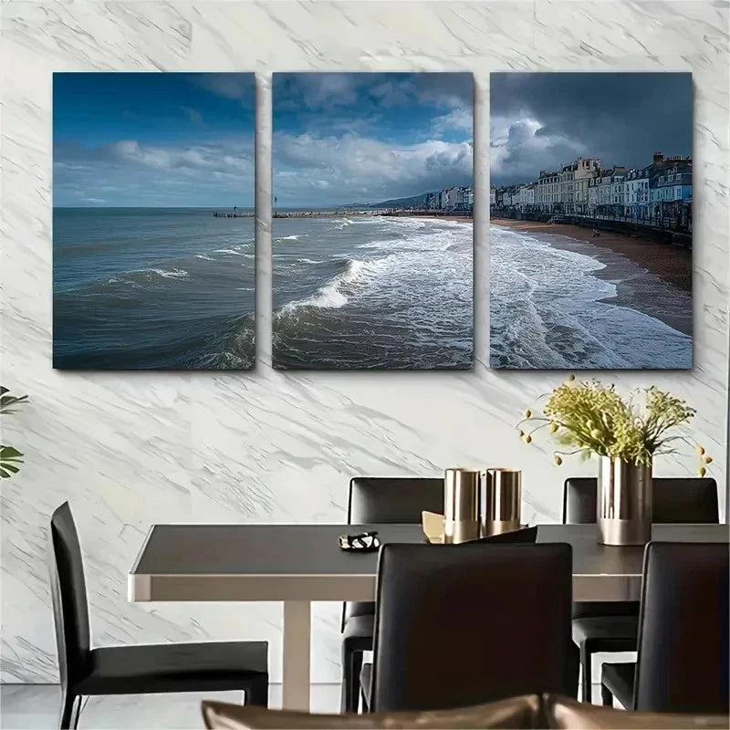 3pcs Weymouth Poster England Travel Perfect Wall Art Set Canvas Framed 50x70cm - High Quality Print 100% Australian Made Wall Canvas Ready to Hang