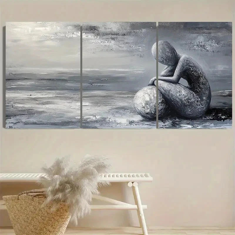 3pcs Serenity in Grey Wall Art Set Canvas Framed 50x70cm - High Quality Print 100% Australian Made Wall Canvas Ready to Hang - Bella Home Decor