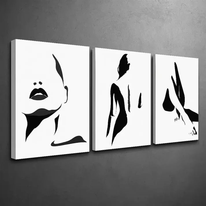3pcs Abstract Black and White Female Figure Wall Art Canvas Unframed - High Quality Print 100% Australian Made Wall Canvas
