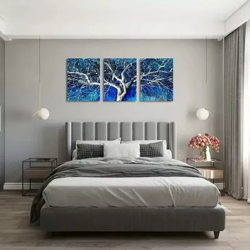 3pcs Blue Tree White Branches Canvas Unframed - High Quality Print 100% Australian Made Wall Canvas - Bella Home Decor