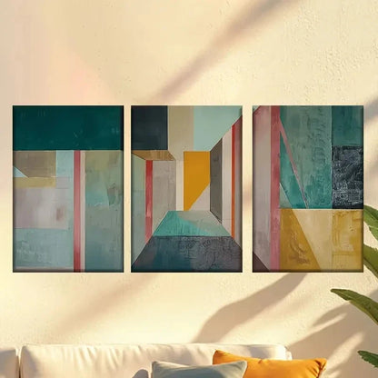 3pcs Abstract Geometric Vibrant Colorful Modern Wall Art Set Canvas Framed 60x90cm - High Quality Print 100% Australian Made Wall Canvas Ready to Hang - Bella Home Decor