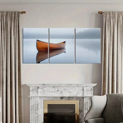 3pcs Tranquil Lake Scene with Wooden Canoe Metal Print Ready to Hang Art - Bella Home Decor