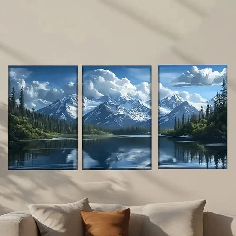 3pcs Scene of a Mountain Lake Decor Wall Art Set Canvas Framed 50x70cm - High Quality Print 100% Australian Made Wall Canvas Ready to Hang