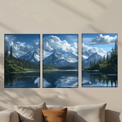 3pcs Scene of a Mountain Lake Decor Wall Art Set Canvas Framed 50x70cm - High Quality Print 100% Australian Made Wall Canvas Ready to Hang